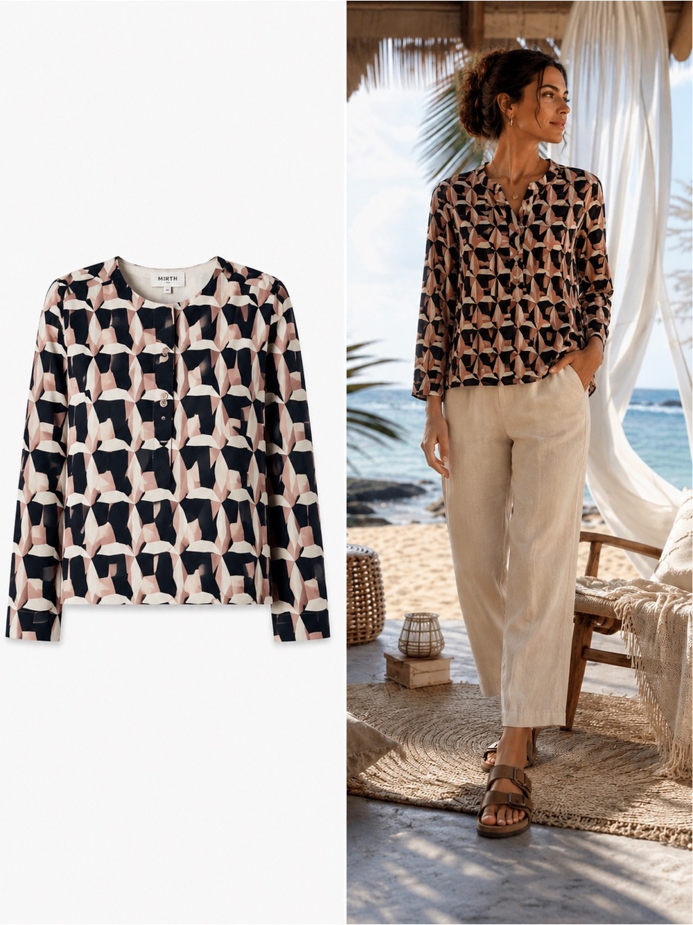 NWT Mirth Santanyi Top Medium Clay Parquet Print Handmade India Artisan Blouse